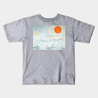 sun rays global warming melting snow on mountains Kids T-Shirt